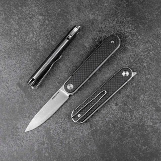 Couteau Real Steel Iris Black Lame Acier 12C27 Manche CF/G10 Linerlock RS8061BF - Livraison Gratuite