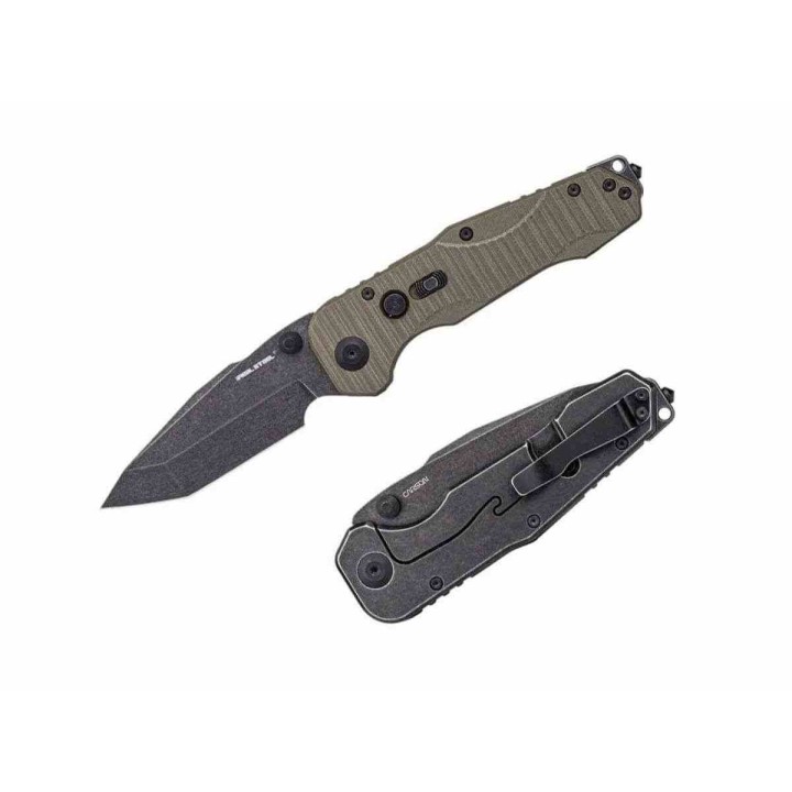 Couteau Real Steel Evolution Ironclad Lame Tanto Acier D2 Manche G10 OD Green Frame-lock RS7912BG - Livraison Gratuite