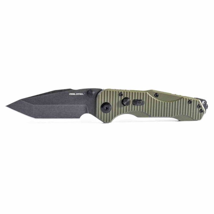 Couteau Real Steel Evolution Ironclad Lame Tanto Acier D2 Manche G10 OD Green Frame-lock RS7912BG - Livraison Gratuite