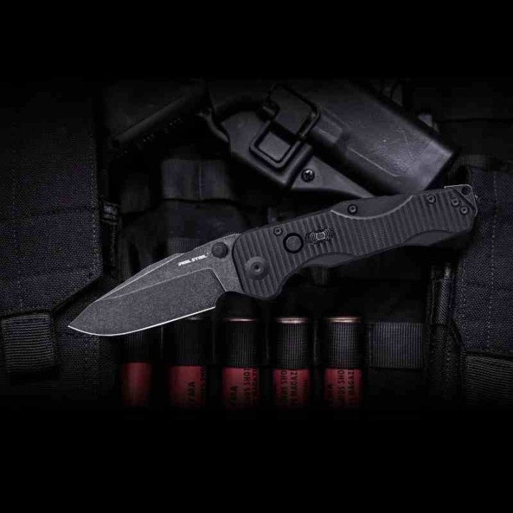 Couteau Real Steel Evolution Ironclad Lame Drop Point Acier D2 Black Manche G10 Black Frame-lock RS7911BB - Livraison Gratuite