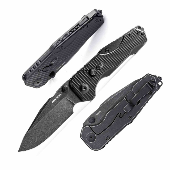Couteau Real Steel Evolution Ironclad Lame Drop Point Acier D2 Black Manche G10 Black Frame-lock RS7911BB - Livraison Gratuite