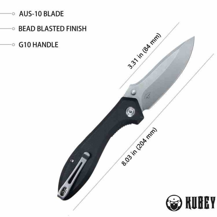 Couteau Kubey Ruckus Lame Acier AUS-10 Manche Black G10 IKBS Linerlock Clip KUB314F - Livraison Gratuite