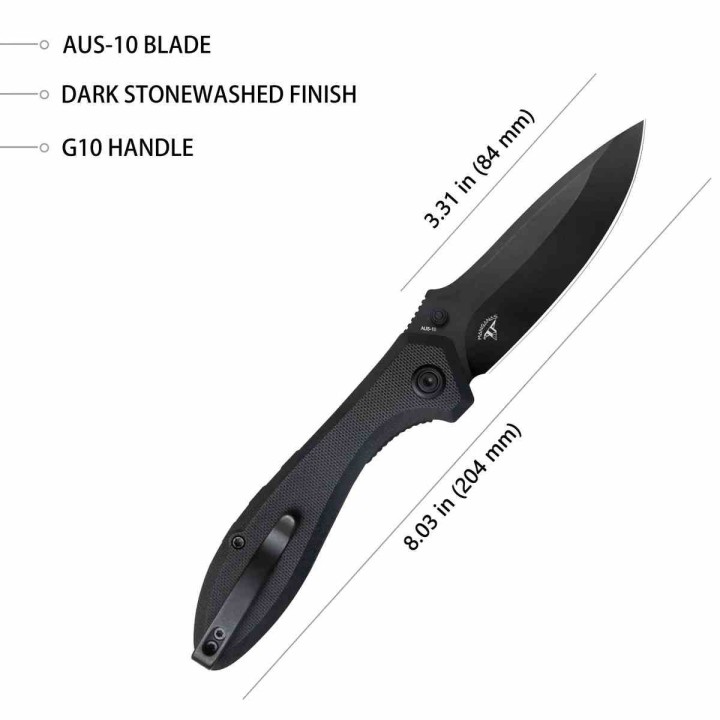 Couteau Kubey Ruckus Lame Acier AUS-10 Blk Manche Black G10 IKBS Linerlock Clip KUB314O - Livraison Gratuite