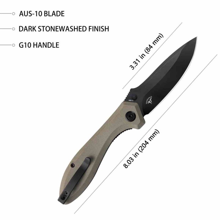 Couteau Kubey Ruckus Lame Acier AUS-10 Blk Manche Tan G10 IKBS Linerlock Clip KUB314K - Livraison Gratuite
