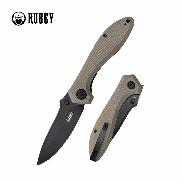 Couteau Kubey Ruckus Lame Acier AUS-10 Blk Manche Tan G10 IKBS Linerlock Clip KUB314K - Livraison Gratuite