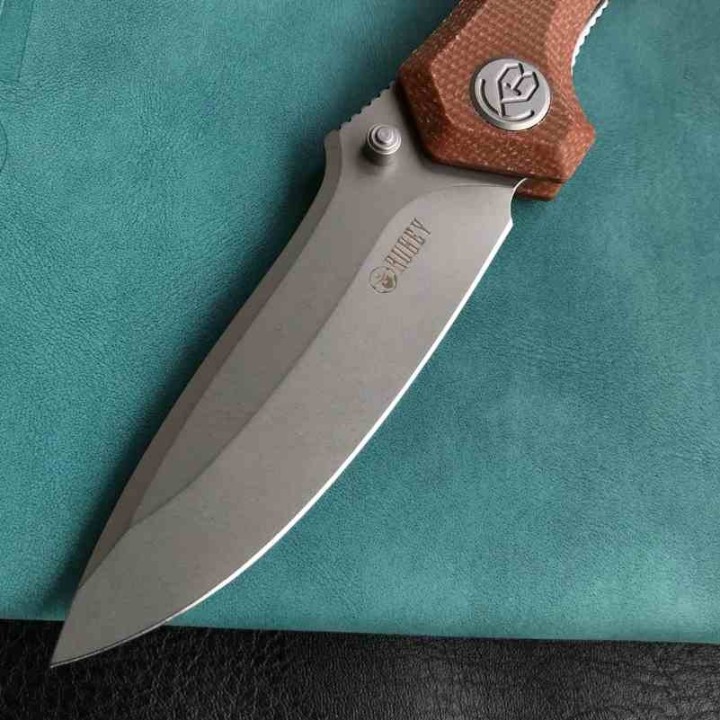 Couteau Kubey Ruckus Lame Acier AUS-10 SW Manche Tan Micarta IKBS Linerlock Clip KUB314M - Livraison Gratuite
