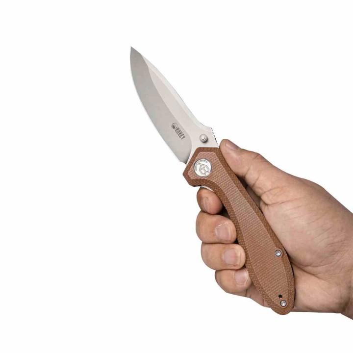 Couteau Kubey Ruckus Lame Acier AUS-10 SW Manche Tan Micarta IKBS Linerlock Clip KUB314M - Livraison Gratuite