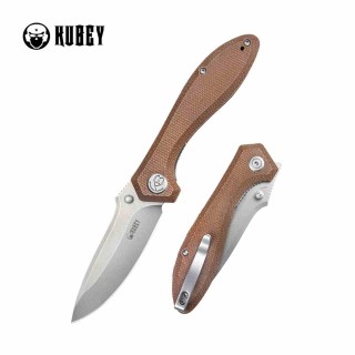 Couteau Kubey Ruckus Lame Acier AUS-10 SW Manche Tan Micarta IKBS Linerlock Clip KUB314M - Livraison Gratuite