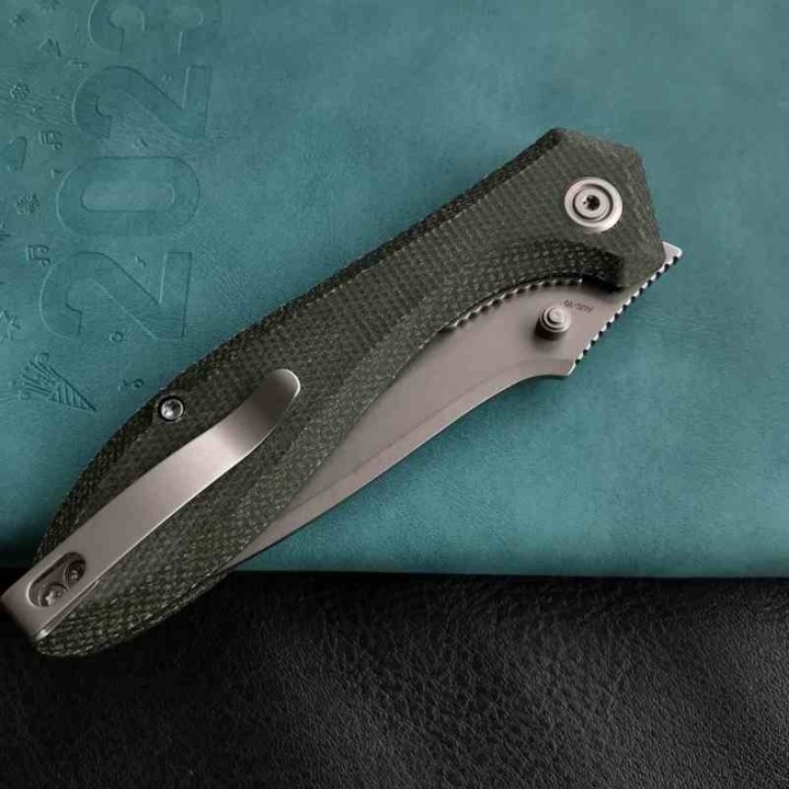 Couteau Kubey Ruckus Lame Acier AUS-10 SW Manche Green Micarta IKBS Linerlock Clip KUB314N - Livraison Gratuite