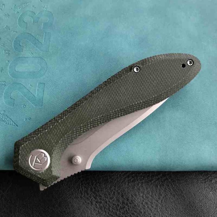 Couteau Kubey Ruckus Lame Acier AUS-10 SW Manche Green Micarta IKBS Linerlock Clip KUB314N - Livraison Gratuite