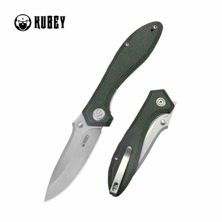 Couteau Kubey Ruckus Lame Acier AUS-10 SW Manche Green Micarta IKBS Linerlock Clip KUB314N - Livraison Gratuite