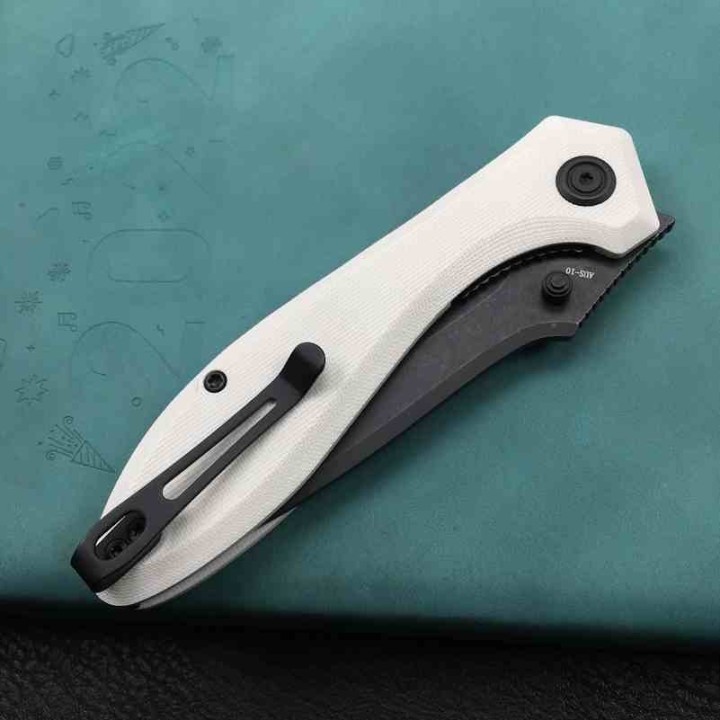 Couteau Kubey Ruckus Lame Acier AUS-10 BLK Manche Ivory G10 IKBS Linerlock Clip KUB314D - Livraison Gratuite