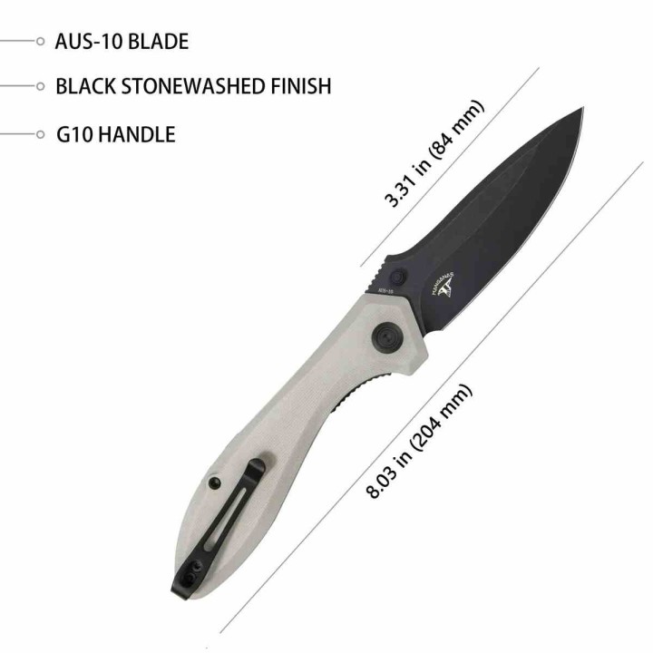 Couteau Kubey Ruckus Lame Acier AUS-10 BLK Manche Ivory G10 IKBS Linerlock Clip KUB314D - Livraison Gratuite