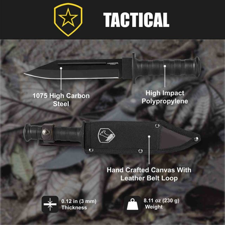 Couteau Tactical Condor Dark Saxon Lame Acier Carbone 1075 Manche Polypropylène Etui Salvador CTK133877HC - Livraison Gratuite