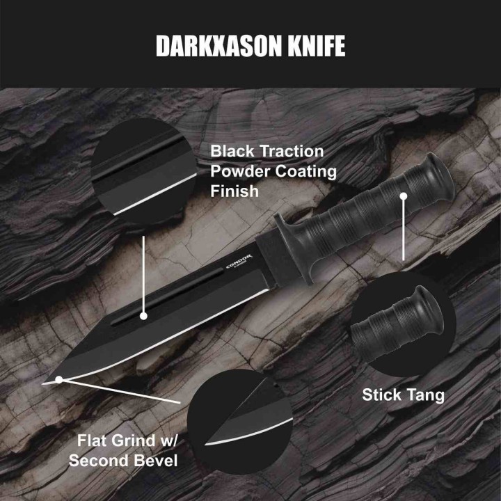 Couteau Tactical Condor Dark Saxon Lame Acier Carbone 1075 Manche Polypropylène Etui Salvador CTK133877HC - Livraison Gratuite