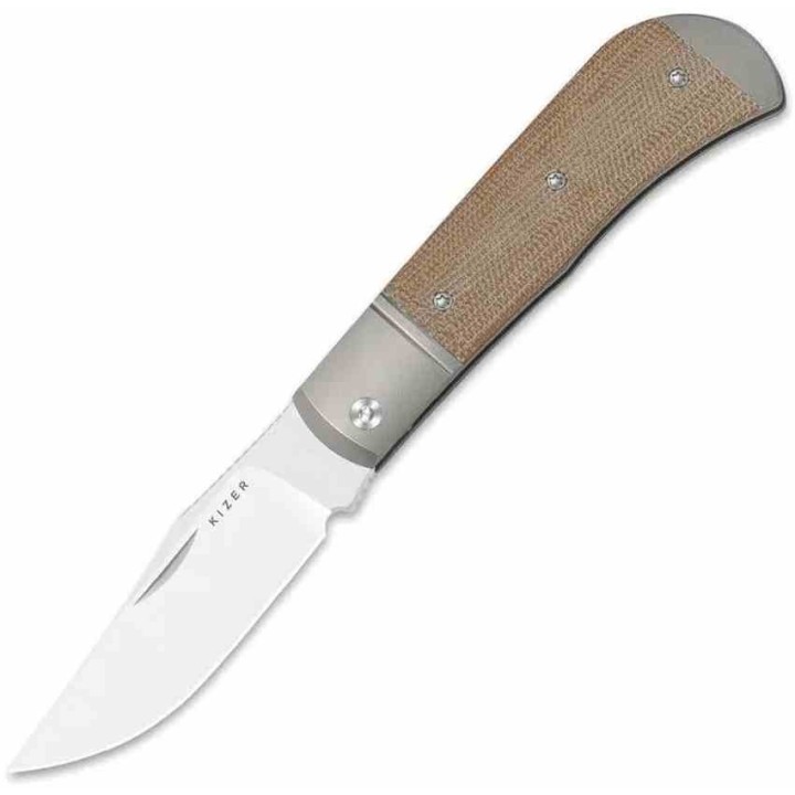 Couteau Kizer Trestle Lame Acier 14C28N Manche Titane/Brown Micarta Slip Joint KIV3761A1 - Livraison Gratuite