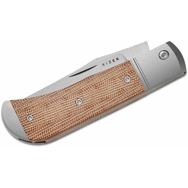 Couteau Kizer Trestle Lame Acier 14C28N Manche Titane/Brown Micarta Slip Joint KIV3761A1 - Livraison Gratuite