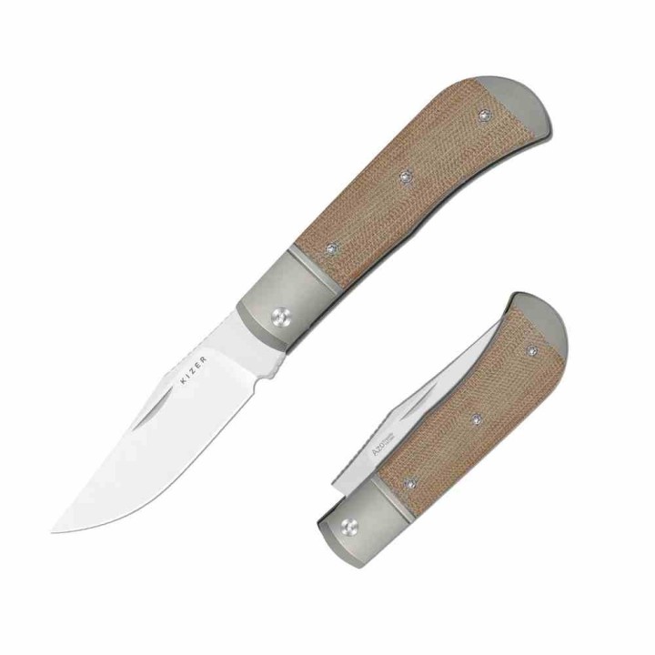Couteau Kizer Trestle Lame Acier 14C28N Manche Titane/Brown Micarta Slip Joint KIV3761A1 - Livraison Gratuite