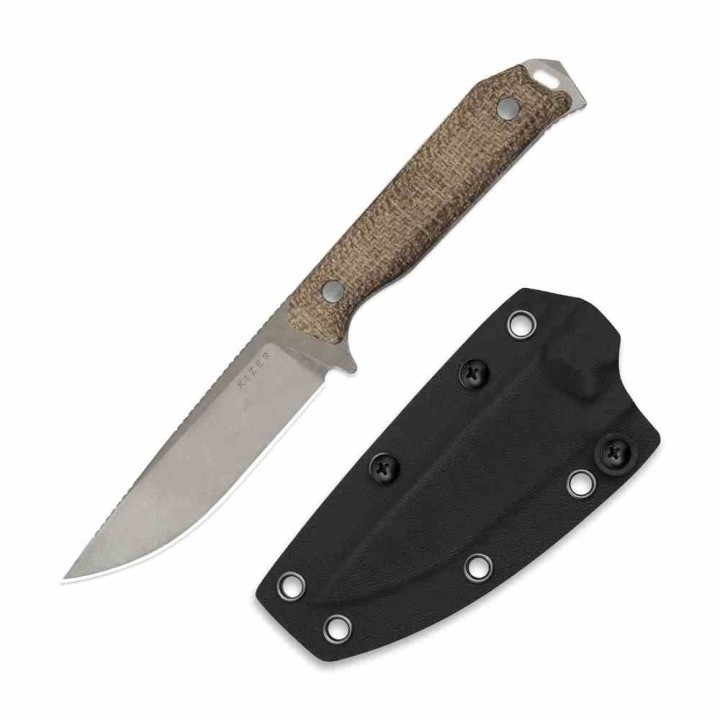 Couteau Kizer Begleiter Lame Drop Point Acier 3V Manche Burlap Micarta Etui Kydex KI1045MD1 - Livraison Gratuite
