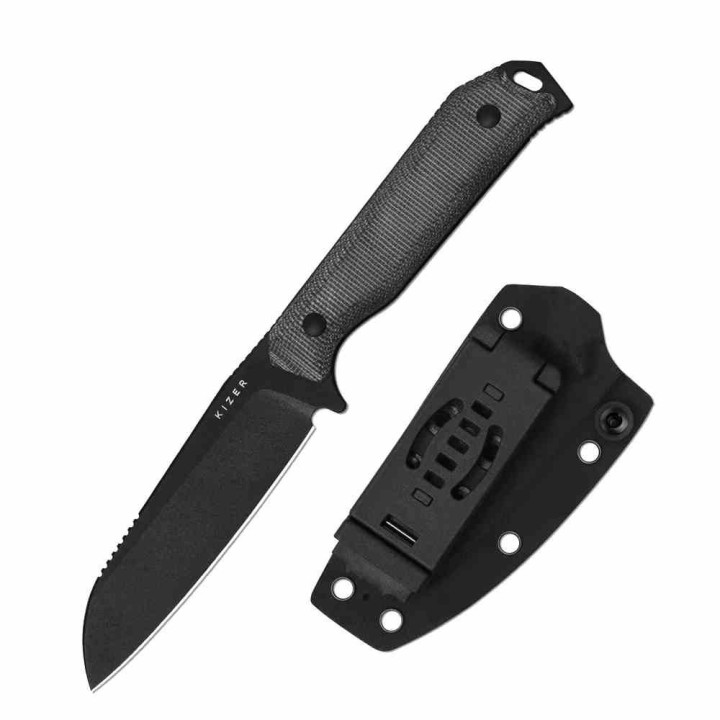 Couteau Kizer Begleiter Lame Acier CPM-3V Blk Sheepsfoot Manche Black Micarta Etui Kydex KI1045MS1 - Livraison Gratuite