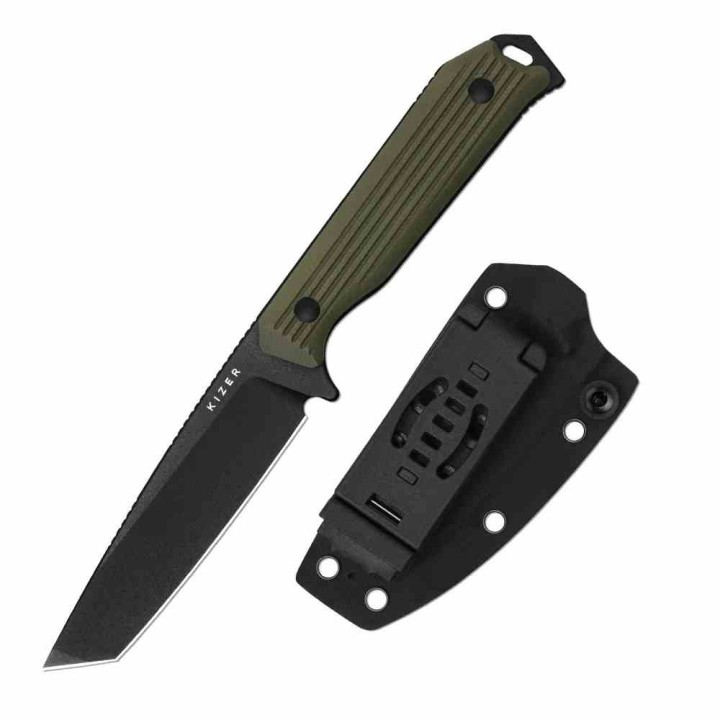 Couteau Kizer Begleiter Fix Tanto Lame Acier AEB-L Manche Green G10 Etui Kydex KI1045MT2 - Livraison Gratuite