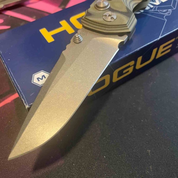 Couteau Hogue Knives EX-01 Lame Drop Point Acier 154CM Manche Green G10 G-mascus Button Lock USA HO34178 - Livraison Gratuite