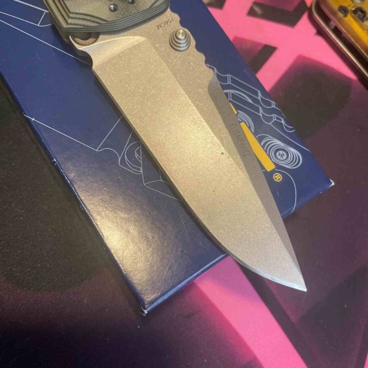 Couteau Hogue Knives EX-01 Lame Drop Point Acier 154CM Manche Green G10 G-mascus Button Lock USA HO34178 - Livraison Gratuite