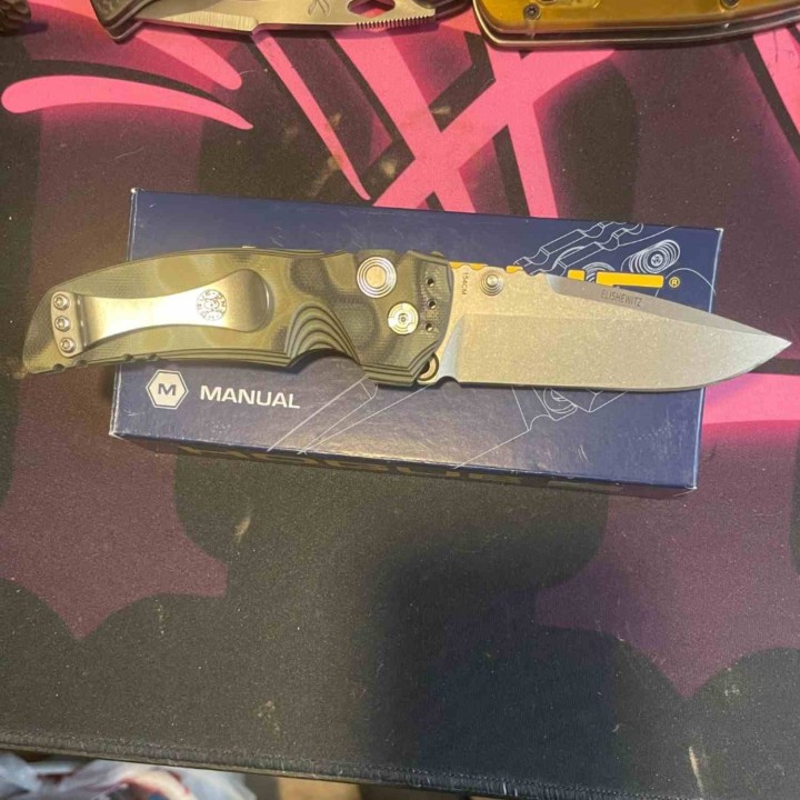Couteau Hogue Knives EX-01 Lame Drop Point Acier 154CM Manche Green G10 G-mascus Button Lock USA HO34178 - Livraison Gratuite