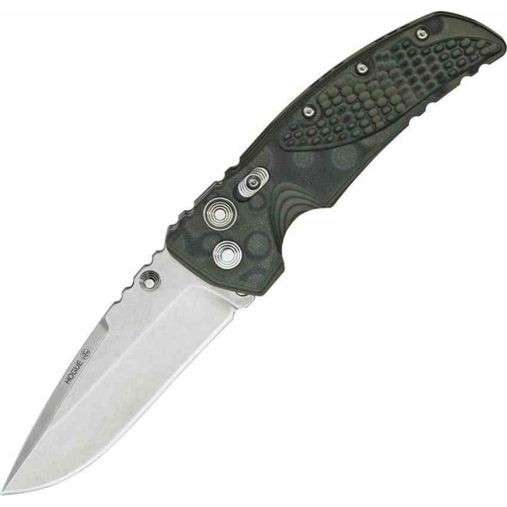 Couteau Hogue Knives EX-01 Lame Drop Point Acier 154CM Manche Green G10 G-mascus Button Lock USA HO34178 - Livraison Gratuite