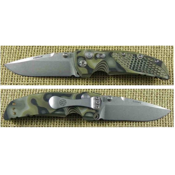 Couteau Hogue Knives EX-01 Lame Drop Point Acier 154CM Manche Green G10 G-mascus Button Lock USA HO34178 - Livraison Gratuite
