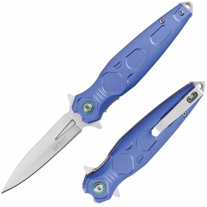 Lot de 3 Couteau Mtech A/O Lame Acier 3Cr13MoV Manche Aluminium Bleu Linerlock Clip MTA2049BL - Livraison Gratuite