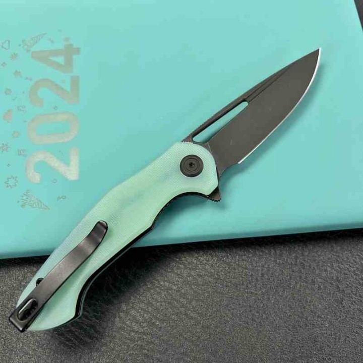 Couteau Kubey Dugu Lame Drop Point Acier Sandvik 14C28N Linerlock Manche G-10 Jade KUB210K - Livraison Gratuite