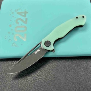 Couteau Kubey Dugu Lame Drop Point Acier Sandvik 14C28N Linerlock Manche G-10 Jade KUB210K - Livraison Gratuite