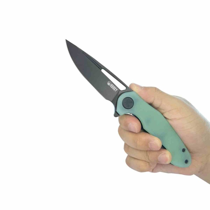Couteau Kubey Dugu Lame Drop Point Acier Sandvik 14C28N Linerlock Manche G-10 Jade KUB210K - Livraison Gratuite