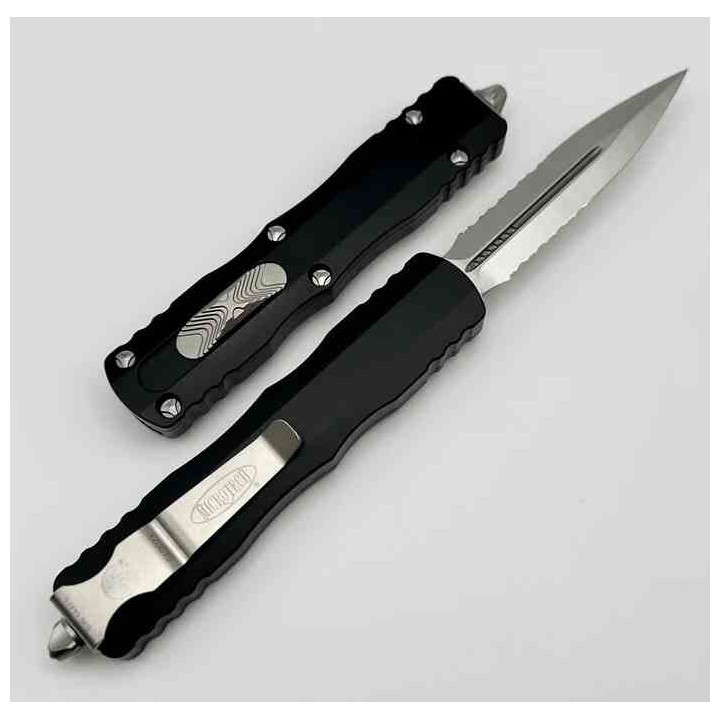 Couteau Automatique OTF Microtech Dirac D/E 225-5 Lame Dague Acier M390 Manche Alu Noir Made USA MCT2255 - Livraison Gratuite