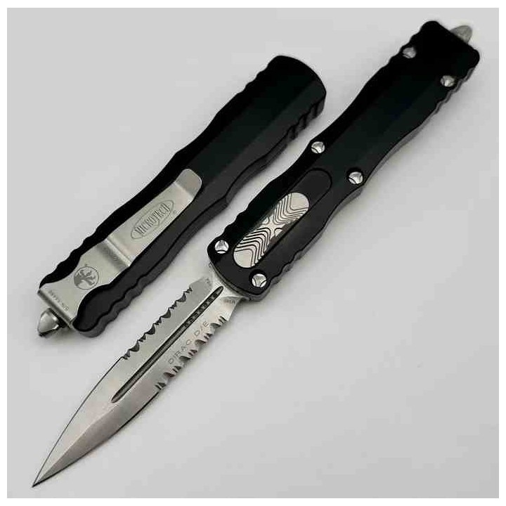 Couteau Automatique OTF Microtech Dirac D/E 225-5 Lame Dague Acier M390 Manche Alu Noir Made USA MCT2255 - Livraison Gratuite