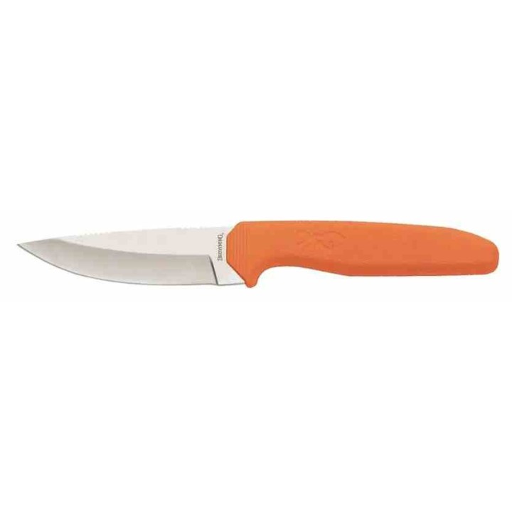 Couteau Browning Sharp-Ridge Skinner Lame Acier 8Cr13MoV Manche Caoutchouc Orange Étui Nylon BR0554 - Livraison Gratuite