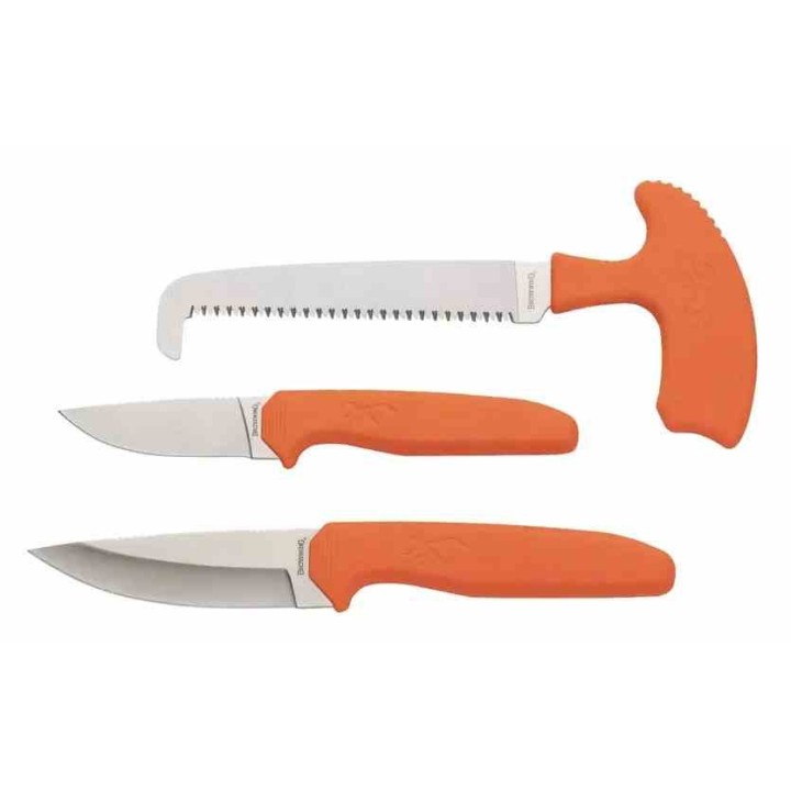 Set Browning Couteaux Scie Browning Sharp-Ridge 3 Pièces Lames Acier 8Cr13MoV Manches Orange Étui BR0553 - Livraison Gratuite