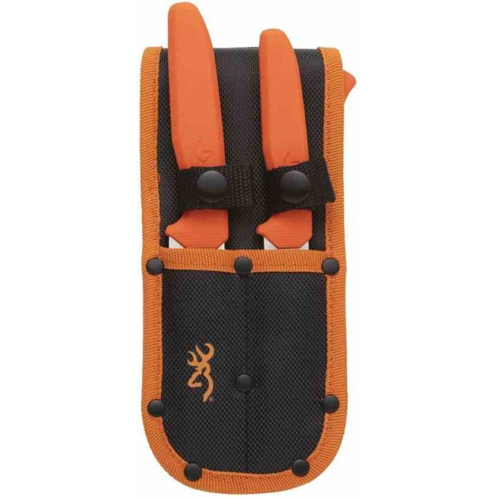 Set Browning Couteaux Scie Browning Sharp-Ridge 3 Pièces Lames Acier 8Cr13MoV Manches Orange Étui BR0553 - Livraison Gratuite