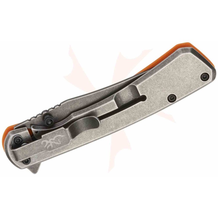 Couteau Browning Branded Rock Orange Lame Acier 7Cr17MoV Manche G10 Framelock Clip BR0560 - Livraison Gratuite