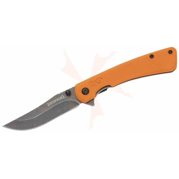 Couteau Browning Branded Rock Orange Lame Acier 7Cr17MoV Manche G10 Framelock Clip BR0560 - Livraison Gratuite