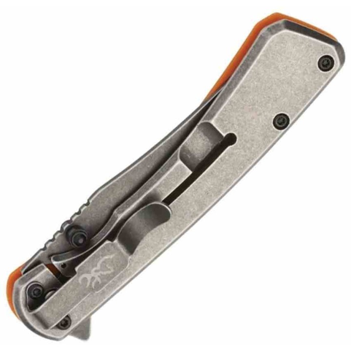 Couteau Browning Branded Rock Orange Lame Acier 7Cr17MoV Manche G10 Framelock Clip BR0560 - Livraison Gratuite
