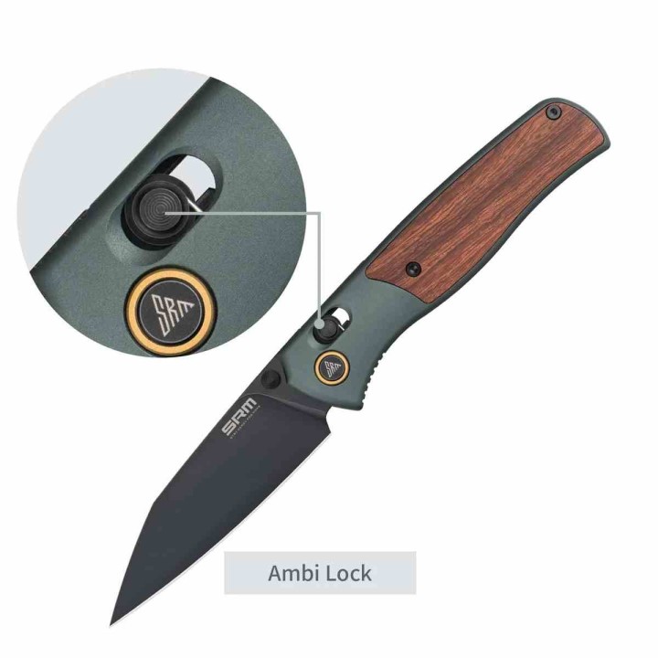 Couteau SRM Medal 259L-AG Lame Acier 14C28N Manche Alu/Rosewood Ambi Lock IKBS Clip SRM259LAG - Livraison Gratuite