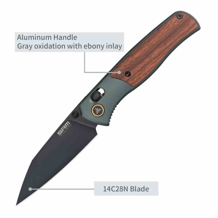 Couteau SRM Medal 259L-AG Lame Acier 14C28N Manche Alu/Rosewood Ambi Lock IKBS Clip SRM259LAG - Livraison Gratuite