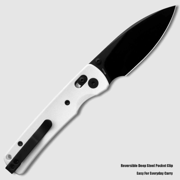 Couteau Miguron Vakor White Lame Drop Point Acier 14C28N Manche G10 Crossbar Lock Clip MGR817AWH - Livraison Gratuite