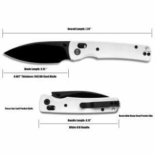 Couteau Miguron Vakor White Lame Drop Point Acier 14C28N Manche G10 Crossbar Lock Clip MGR817AWH - Livraison Gratuite