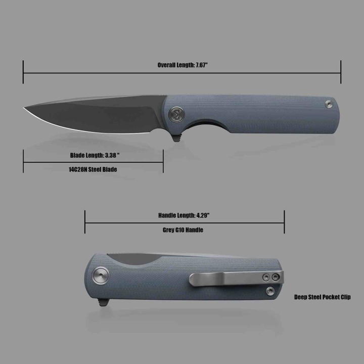 Couteau Miguron Perism Grey Lame Drop Point Acier D2 Manche G10 Linerlock Clip MGR811DG - Livraison Gratuite