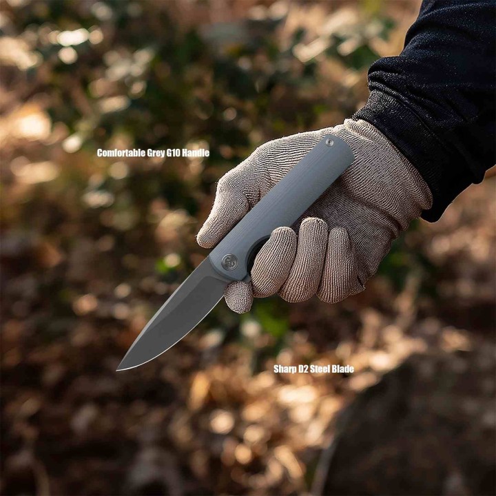 Couteau Miguron Perism Grey Lame Drop Point Acier D2 Manche G10 Linerlock Clip MGR811DG - Livraison Gratuite
