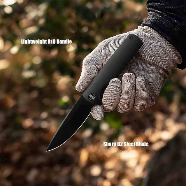 Couteau Miguron Perism Black Lame Drop Point Acier D2 Manche G10 Linerlock Clip MGR811BK - Livraison Gratuite