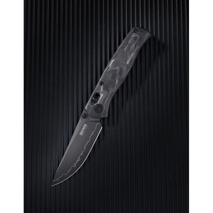 Couteau SRM Medal 255L-CB2 Lame Acier Laminé 140Cr Manche Fibre de Carbone Axis Lock Ambi Clip SRM255LFB2 - Livraison Gratuite